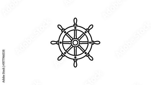 Ship wheel icon in thin line art style isolated on white background.