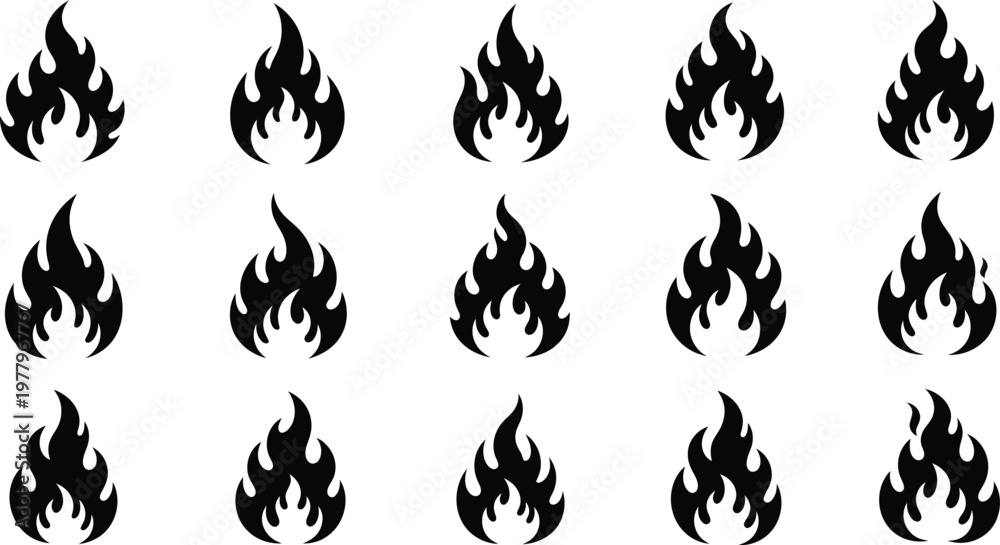Φωτογραφία Black Flame Icons on White Background