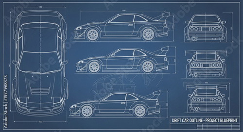 Blueprint of a Sports Car Design Technical Drawing.