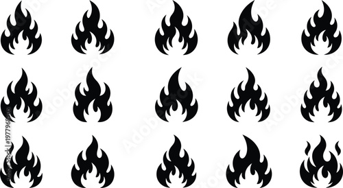 Black Flame Icons on White Background