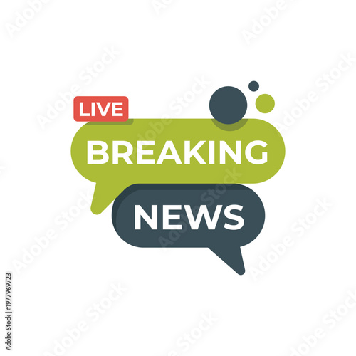 Live breaking news announcement in speech bubbles signifying important real time updates