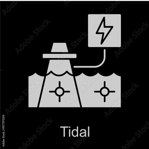 Tidal White Vector Icon On Black Background
