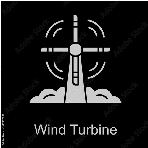 Wind Turbine White Vector Icon On Black Background