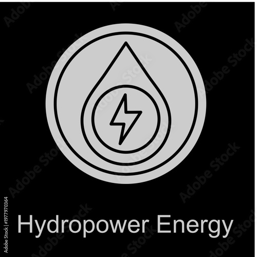 Hydropower Energy White Vector Icon On Black Background