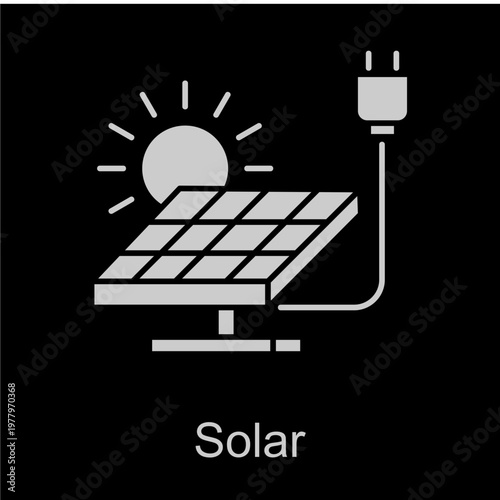 Solar White Vector Icon On Black Background