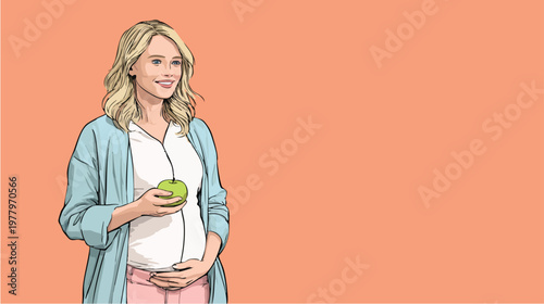 Pregnant Woman Portrait Illustration Emphasizing Maternity.