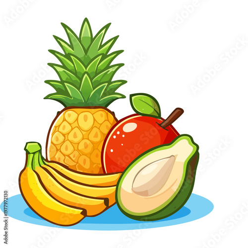 Pineapple apple and pear for healthy organic snack and tropical fruit variety for daily vitamin rich balanced diet - Vector Illustration
