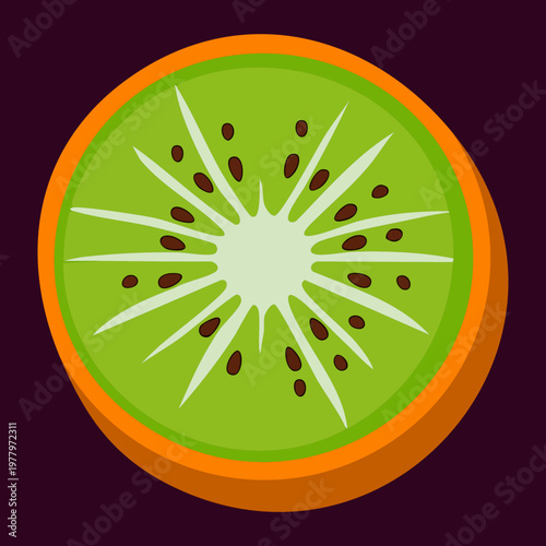 Sliced kiwi fruit with green flesh and black seeds in flat cartoon style for healthy snack design - Vector Illustration