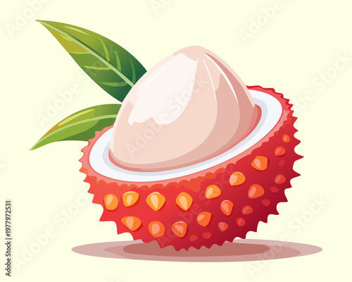 Spiky green durian fruit half showing creamy white flesh for Southeast Asian exotic food market - Vector Illustration