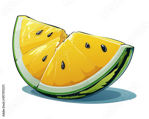 Yellow watermelon wedge with green striped skin for refreshing summer treat advertisement - Vector Illustration