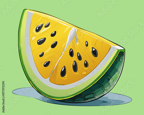 Sliced yellow watermelon showing juicy interior for healthy lifestyle and organic farming blog - Vector Illustration