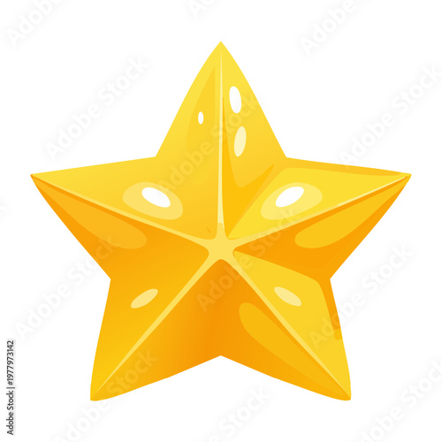 Five pointed starfruit in yellow color for educational fruit charts and healthy eating habits for kids - Vector Illustration