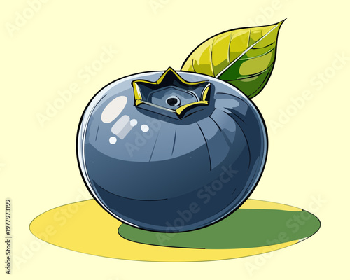 Round blue berry fruit on light yellow background for healthy snack design and organic food icons - Vector Illustration