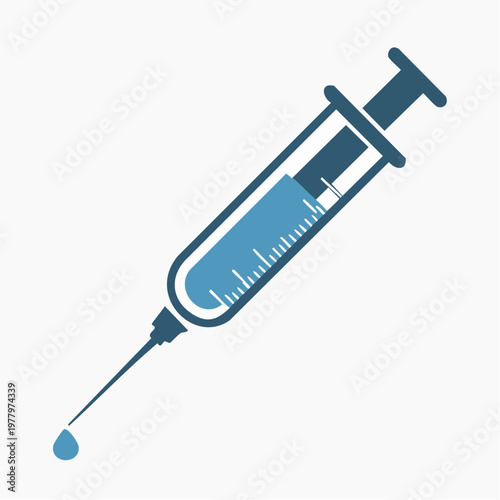 Vibrant vector illustration of a medical syringe filled with blue fluid, representing crucial concepts of healthcare, vaccination, medicine, and therapeutic treatments