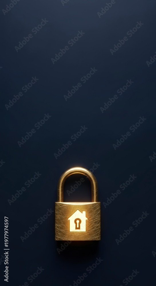 Fototapeta premium Golden padlock with house symbol security.