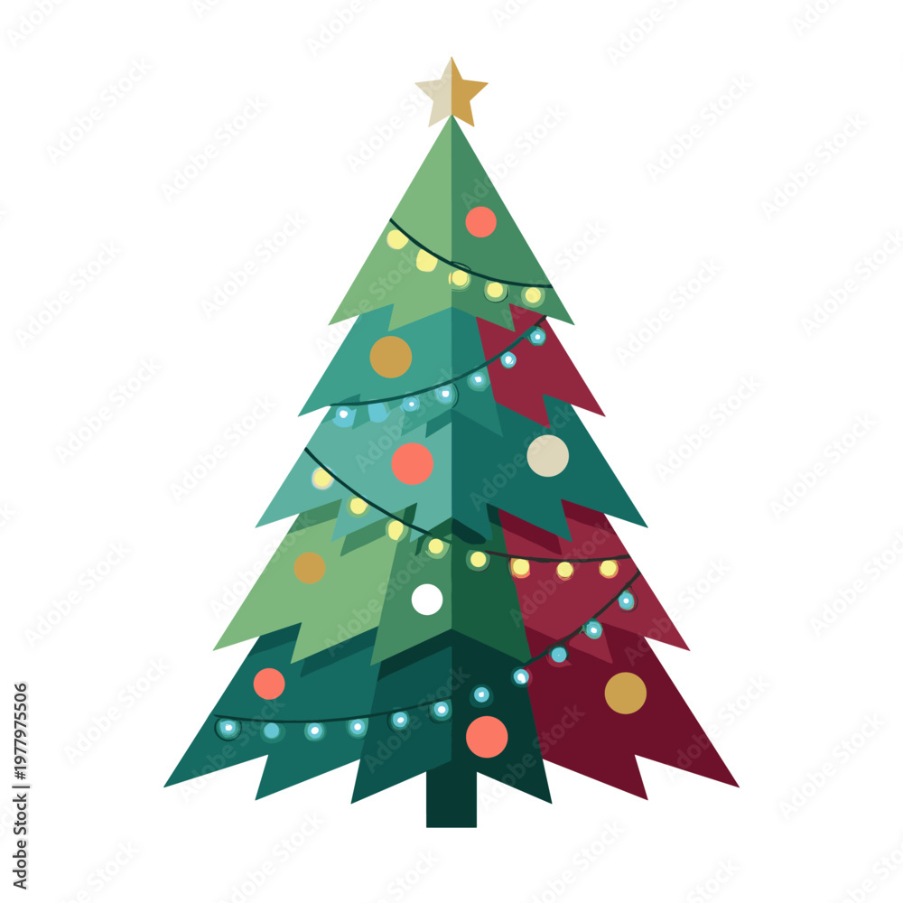Fototapeta premium Flat vector illustration of a decorated Christmas tree