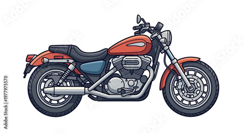Vector illustration of a classic cruiser motorcycle in vintage cartoon style