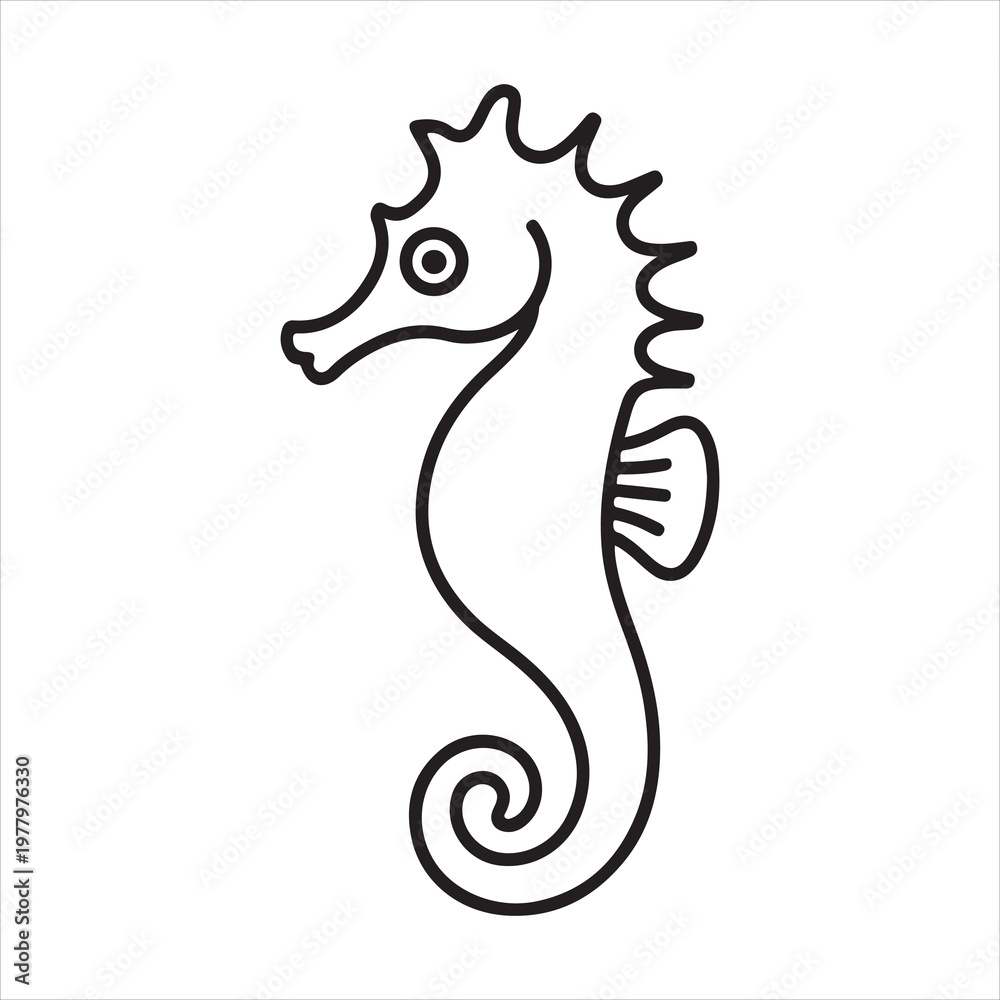 Fototapeta premium Seahorse outline drawing vector, Seahorse line art, marine animal outline icon isolated on white background
