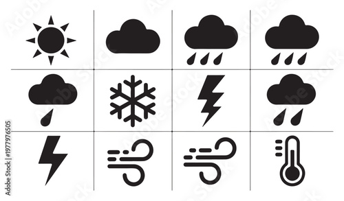 Weather icon set in glyph style, weather icons for web design, ui, and mobile apps.