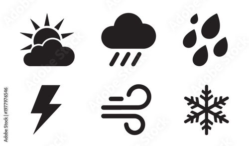 Weather icon set in glyph style, weather icons for web design, ui, and mobile apps.