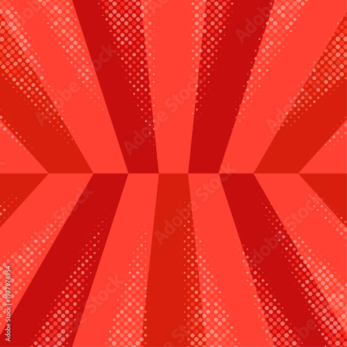 レトロポップな地平線放射、サンバーストの背景_赤