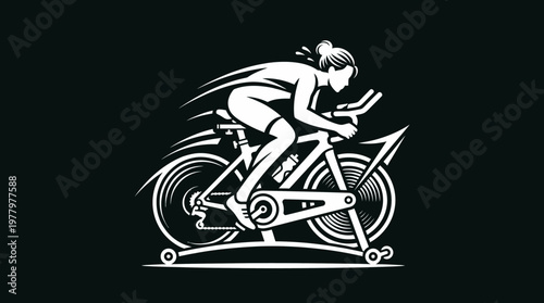 Woman Cycling on a Stationary Bike in Fitness Studio