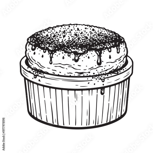 line art vector of souffle dusted with cocoa powder