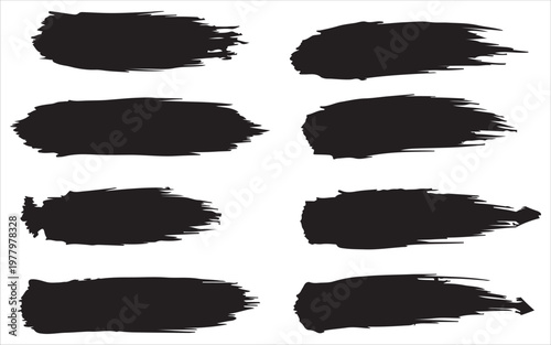 Abstract brush strokes collection eight black paint smudges