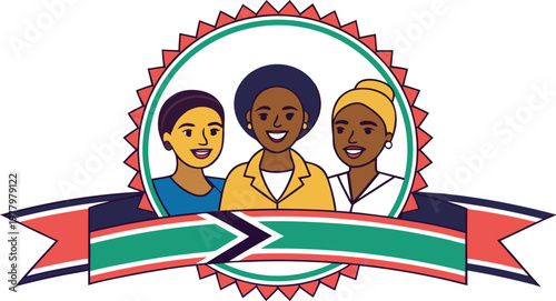 Celebrating unity diverse women south african flag badge