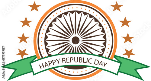 Celebration badge for republic day with green laurel wreath and saffron text