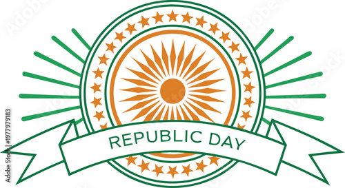 Celebratory republic day badge with indian flag and olive branches