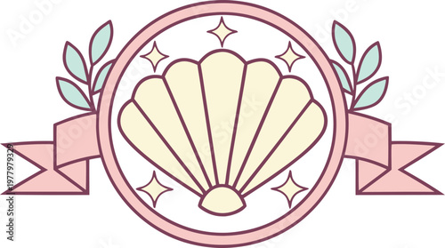 Cute of saint james scallop shell badge with floral accents