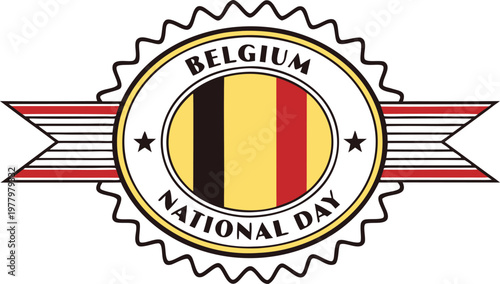 Vintage belgian national day label with striped ribbon and star