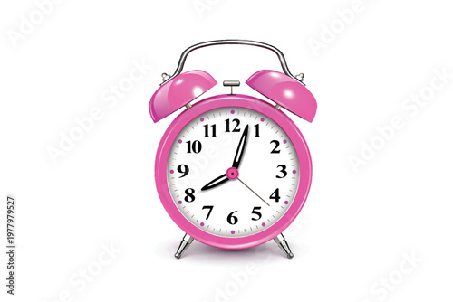 pink alarm clock on white background