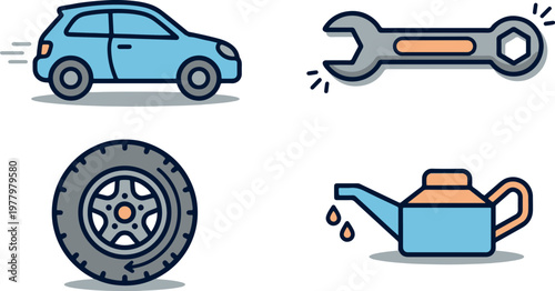 Automotive Service and Car Maintenance Equipment Set
