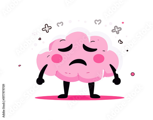 Canvas Print Vector cartoon illustration of cute stress overwork unhappy brain character on pink color background