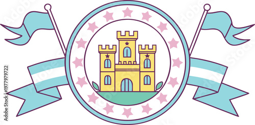 Photos Cute san marino celebration badge with stylized emblems and ribbon