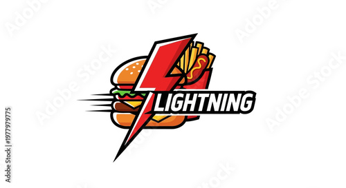Lightning fast food burger logo.