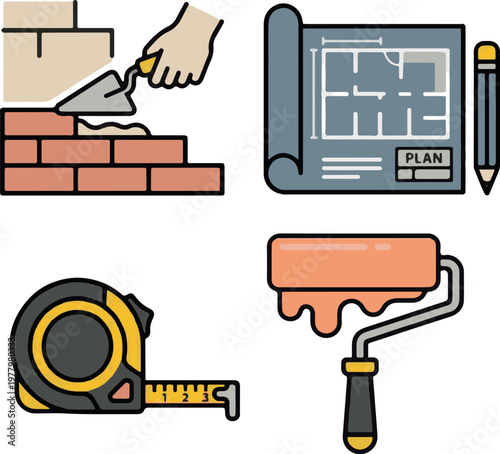 Home Renovation and Construction Tools Icon Set
