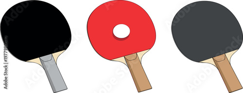 Table tennis paddle collection with different styles and colors, ping pong racket vector set for sport, game, and recreation design