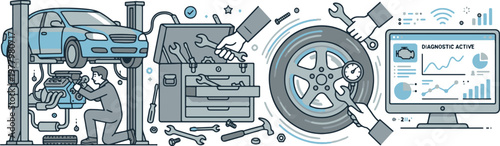 Professional Auto Workshop and Digital Car Diagnostic Banner
