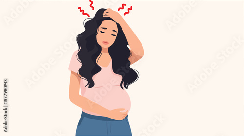 Illustration of stressed woman holding her head.