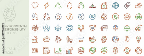 Environmental Responsibility Icons A Collection of Sustainable Living and Eco-Friendly Concepts