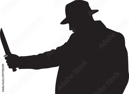 Silhouette of a man in a coat holding a knife male