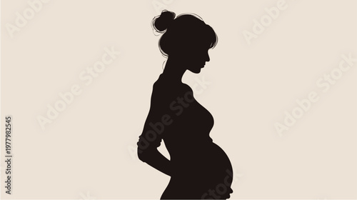 Pregnant Woman Silhouette in Side Profile.