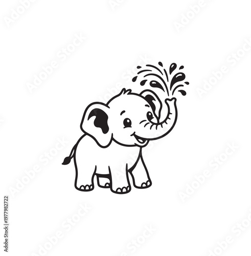 Cartoon elephant spraying water happy.