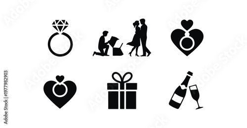 Wedding icons set for engagement and celebration design elements.