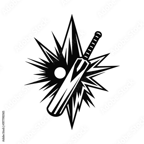 Actionpacked cricket bat hitting a ball with energetic explosion graphic isolated on transparent background