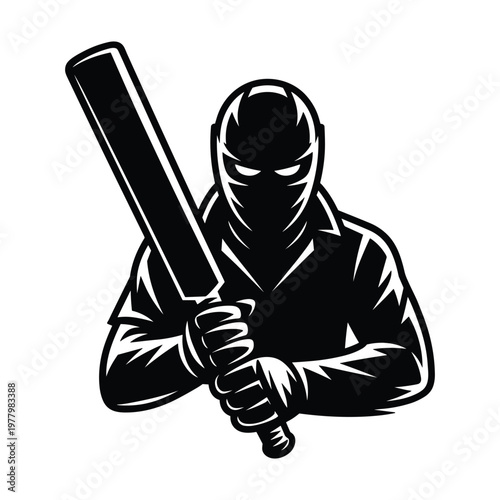 Silhouette of a menacing masked figure holding a baseball bat in a powerful stance
