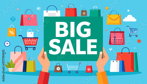 Hands Holding a BIG SALE Sign, Symbolizing a Major Retail Event.